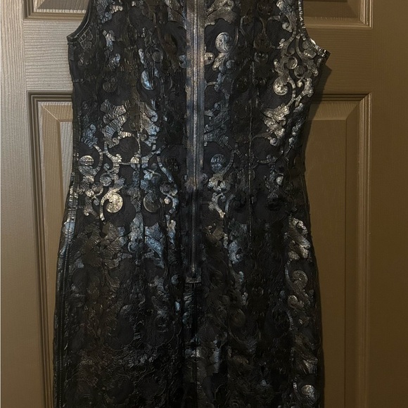 Elie Tahari size 8 NWT Black Leather Filigree Lace Sleeveless Sheath Dress - Picture 5 of 6